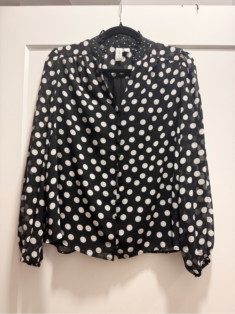 Joie Black & White Polka Dot Button-Front Blouse